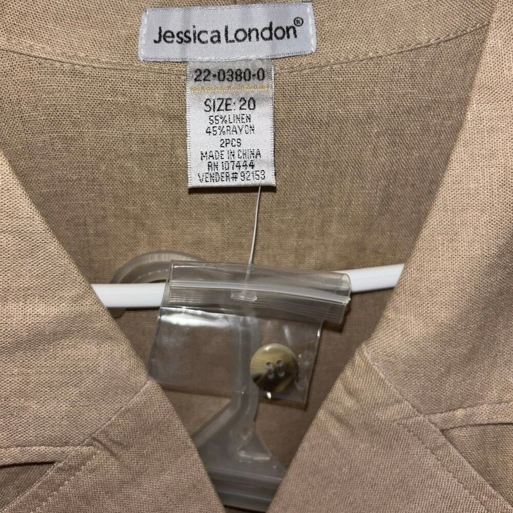 Jessica London women’s tan two-piece linen-blend Capri pants & top set NEW (20) - Picture 2 of 5